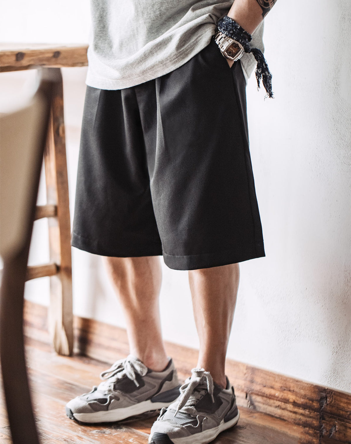 American Casual Bermuda Loose Black Straight Men's Shorts - Harmony Gallery
