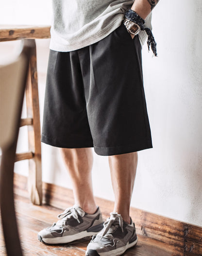 American Casual Bermuda Loose Black Straight Men's Shorts - Harmony Gallery