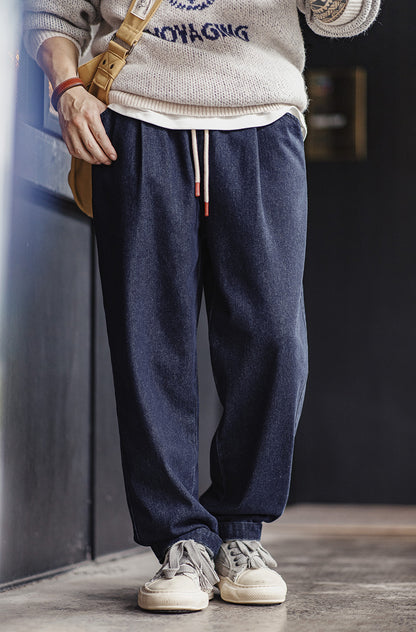 American Jogger Denim With Elastic Waist And Drawstring Washed Men's Jeans - Harmony Gallery