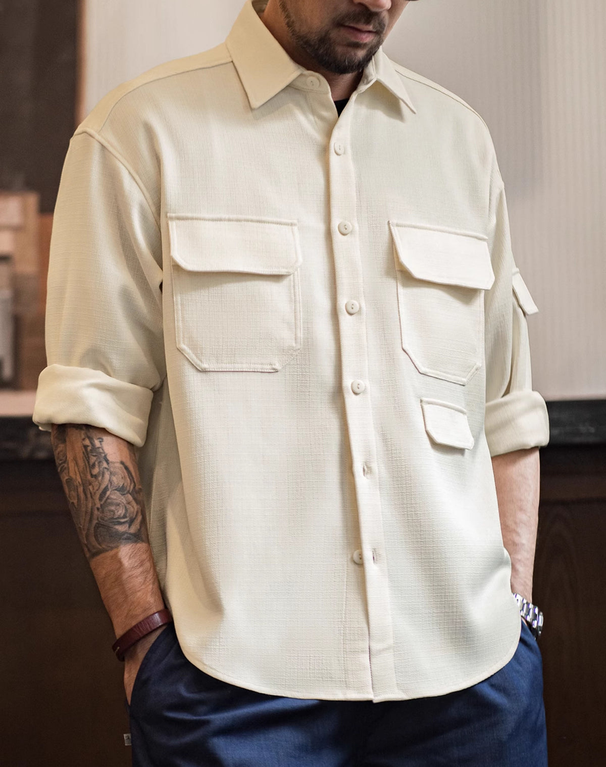 American Silhouette Anti-Wrinkle Free Ironing Pocket Jacket Men's Shirt - Harmony Gallery