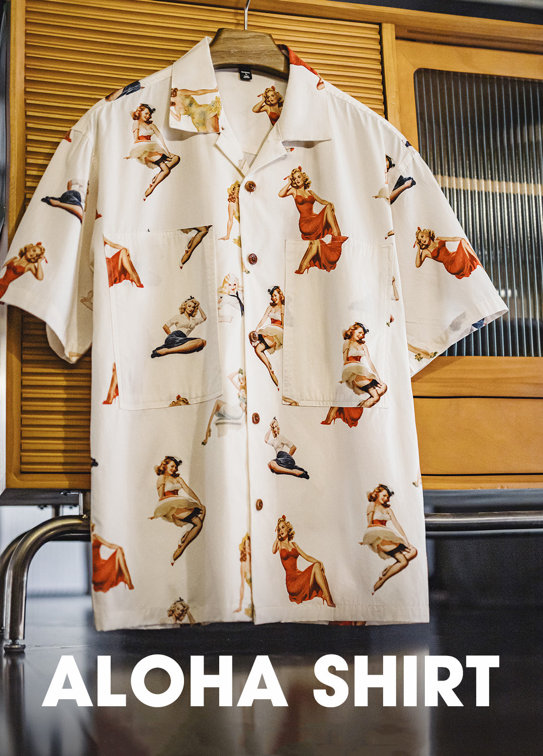 American Retro Full Print Hawaiian Beach Ivory Single Breasted Men's Shirt - Harmony Gallery