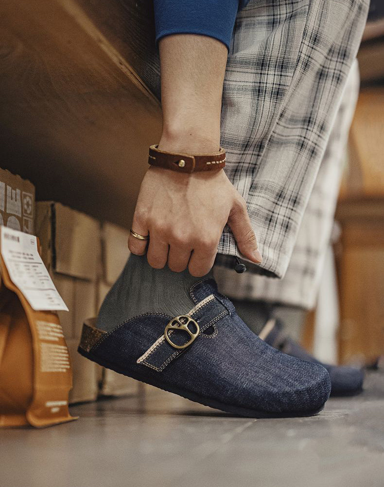 Mules Cork Half-Support Breathable Denim Outdoor Wear Slippers Men's Sandal - Harmony Gallery