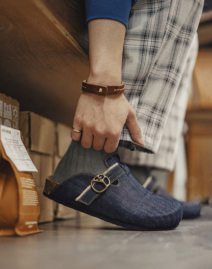 Mules Cork Half-Support Breathable Denim Outdoor Wear Slippers Men's Sandal - Harmony Gallery