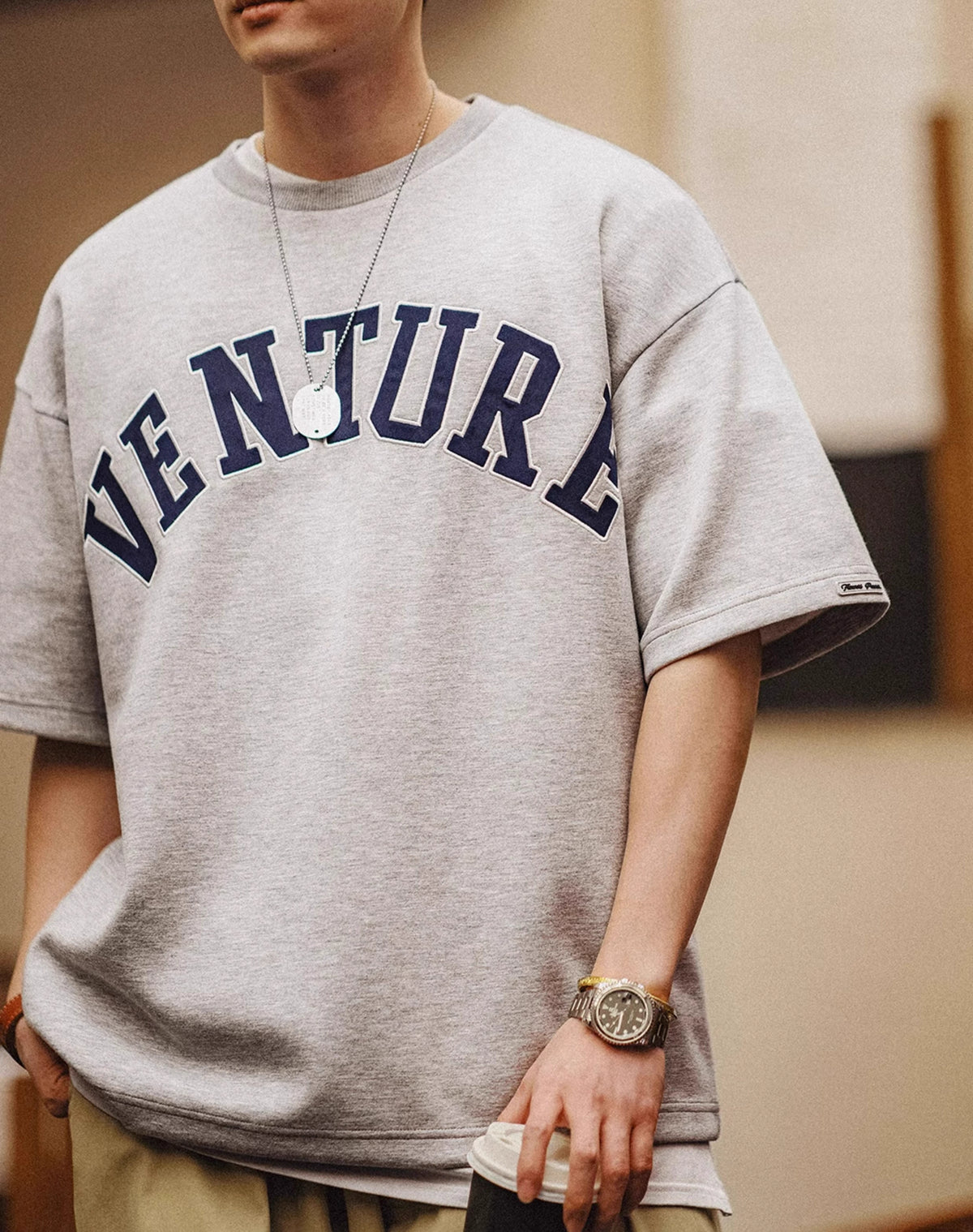 American Retro Air Layer Letter Embroidery Heavyweight Men's T-Shirt - Harmony Gallery
