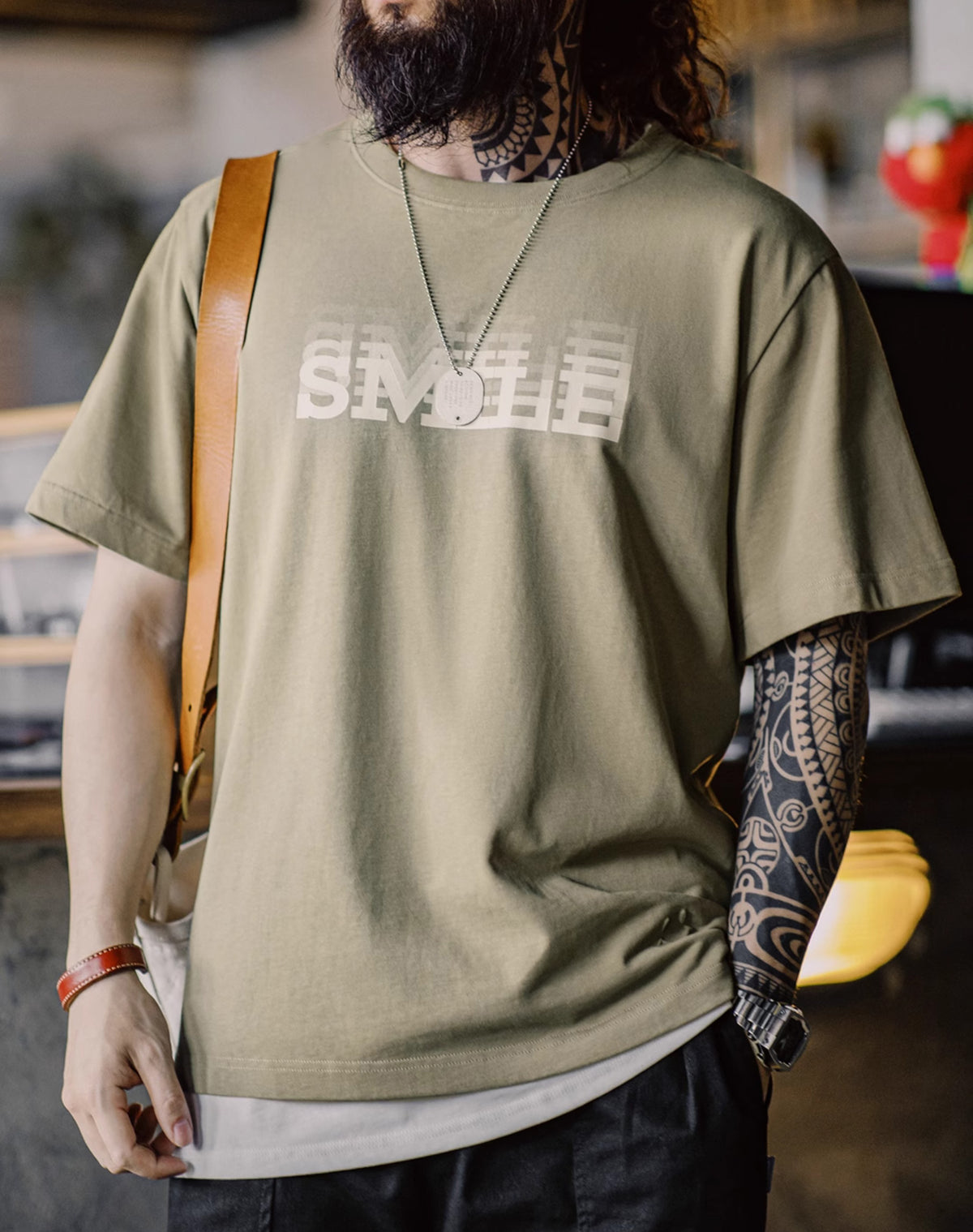 American Retro Gradient Letter Ghost Printing Heavy Cotton Men's T-Shirt - Harmony Gallery