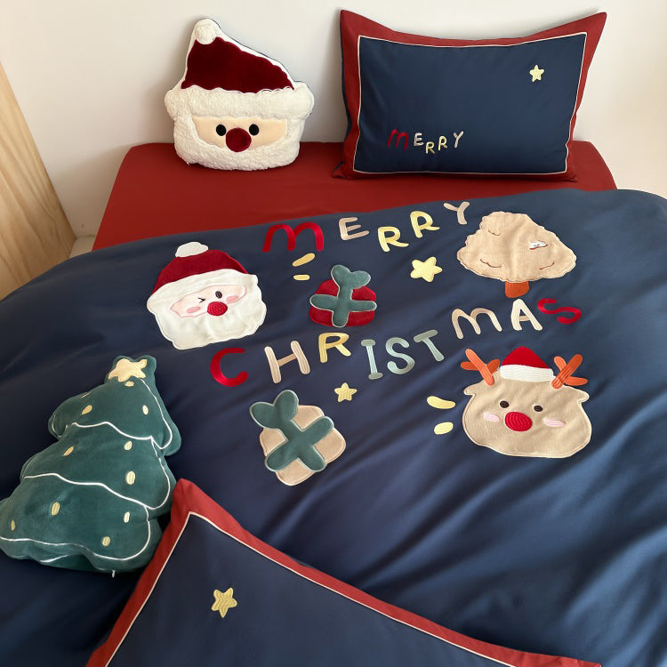 Winter Santa Claus Thickened All-Cotton Brushed Warm Four-Piece Bed Set - Harmony Gallery