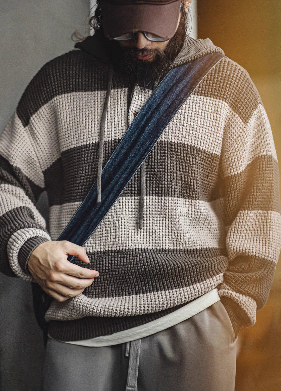 American Contrast Striped Hooded College Popularity Pullover Men's Sweater - Harmony Gallery