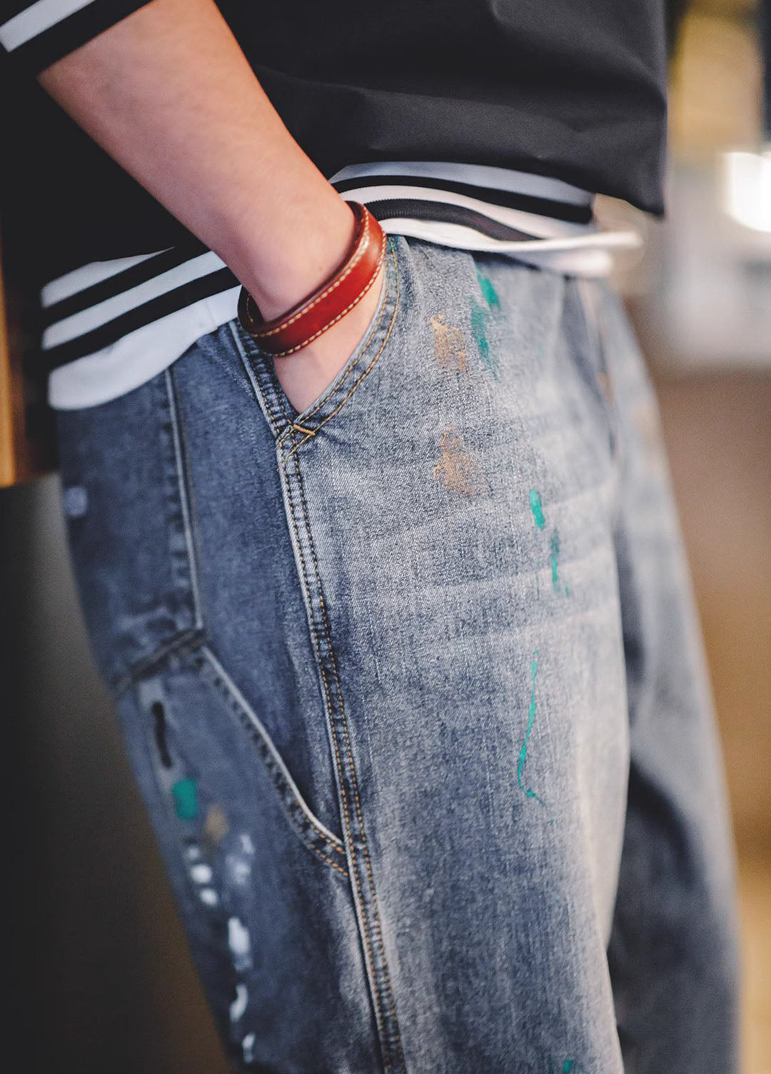 American Retro Splash-Ink Graffiti Washed Logging Men's Jeans - Harmony Gallery