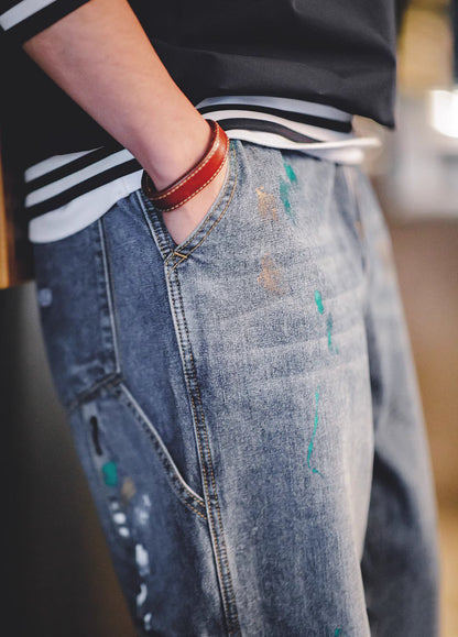 American Retro Splash-Ink Graffiti Washed Logging Men's Jeans - Harmony Gallery