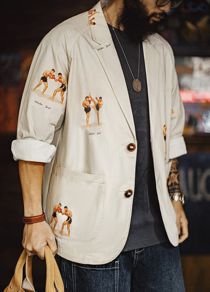 American Flat-Collar Blazer Printed Pure Cotton Suit Leisure Men's Coat