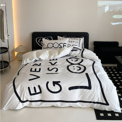 Black Love Pure Cotton Four-Piece Black And White Bed Set - Harmony Gallery