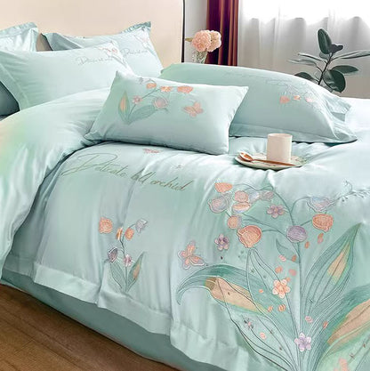 Nordic Light Luxury Princess Cotton Embroidered Four-Piece Bed Set - Harmony Gallery