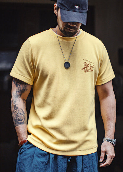 American Retro Waffle Chic Print Top Daily Summer Men's T-Shirt