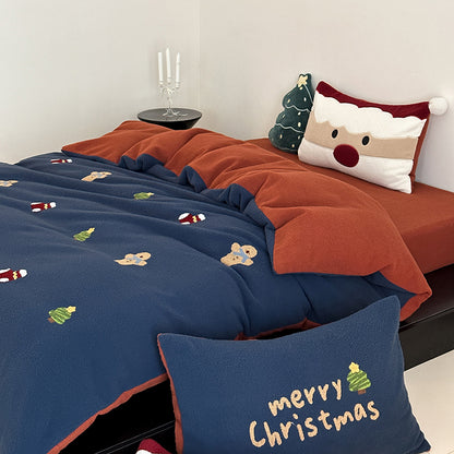 Christmas Winter Thickened Faux Cashmere Four-Piece Warm Fleece Bed Set - Harmony Gallery