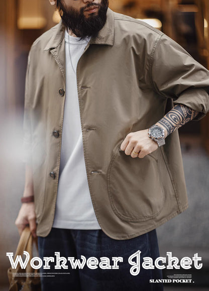 French Retro Oblique Pocket Thin Woven Lapel Silhouette Men's Jacket - Harmony Gallery