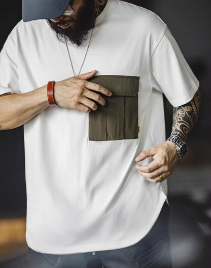 American Retro M51 Pocket Stitching Cotton Split Men's T-Shirt - Harmony Gallery