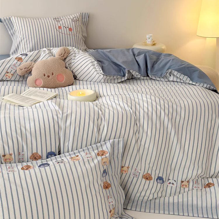 Cartoon Cute Animal Park Washed Four-Piece Pure Cotton Bed Set - Harmony Gallery