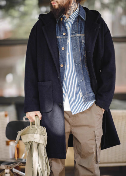 American Retro College Style Hooded Warm Woolen Men's Coat - Harmony Gallery