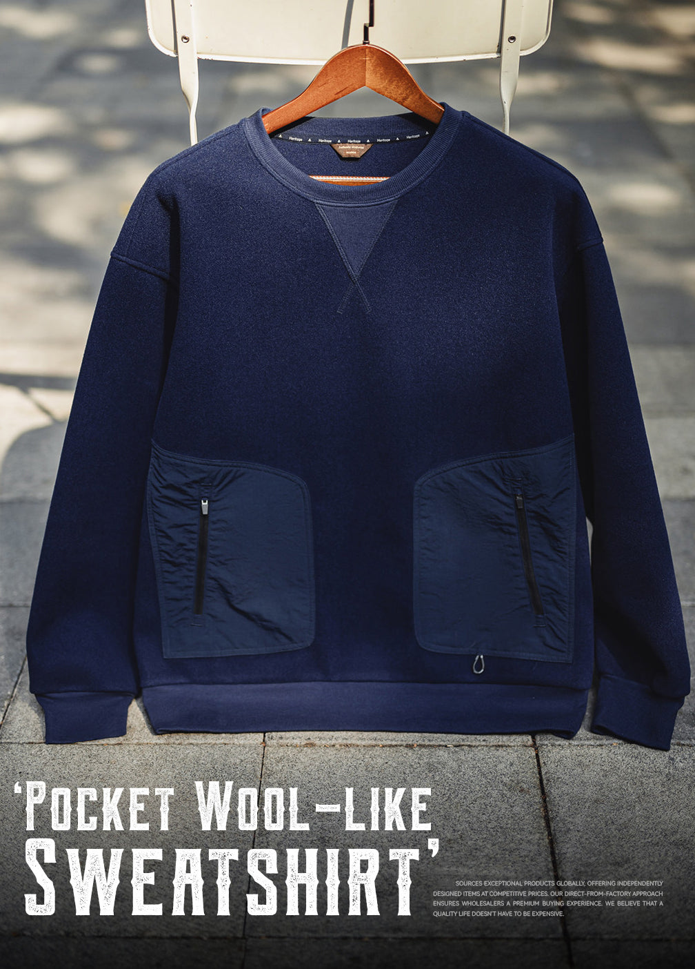 American Heavyweight Wool Warm With Patchwork Pockets Men's Sweater