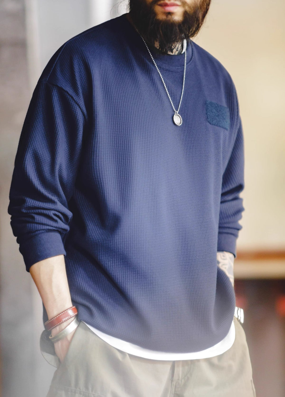 American Workwear Waffle Velcro Drop Shoulder Men's Sweater - Harmony Gallery