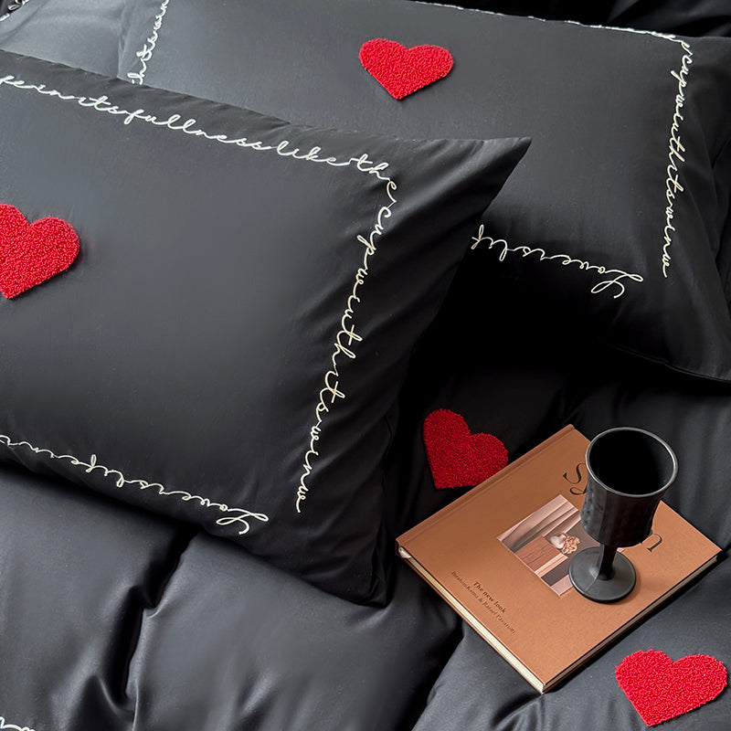 Light Luxury High-End Black Love Four-Piece Pure Cotton Bed Set - Harmony Gallery