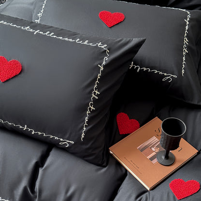 Light Luxury High-End Black Love Four-Piece Pure Cotton Bed Set - Harmony Gallery