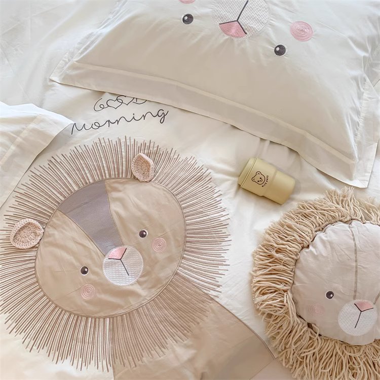 Cute Little Lion Pure Cotton Washed Four-Piece Bed Set - Harmony Gallery