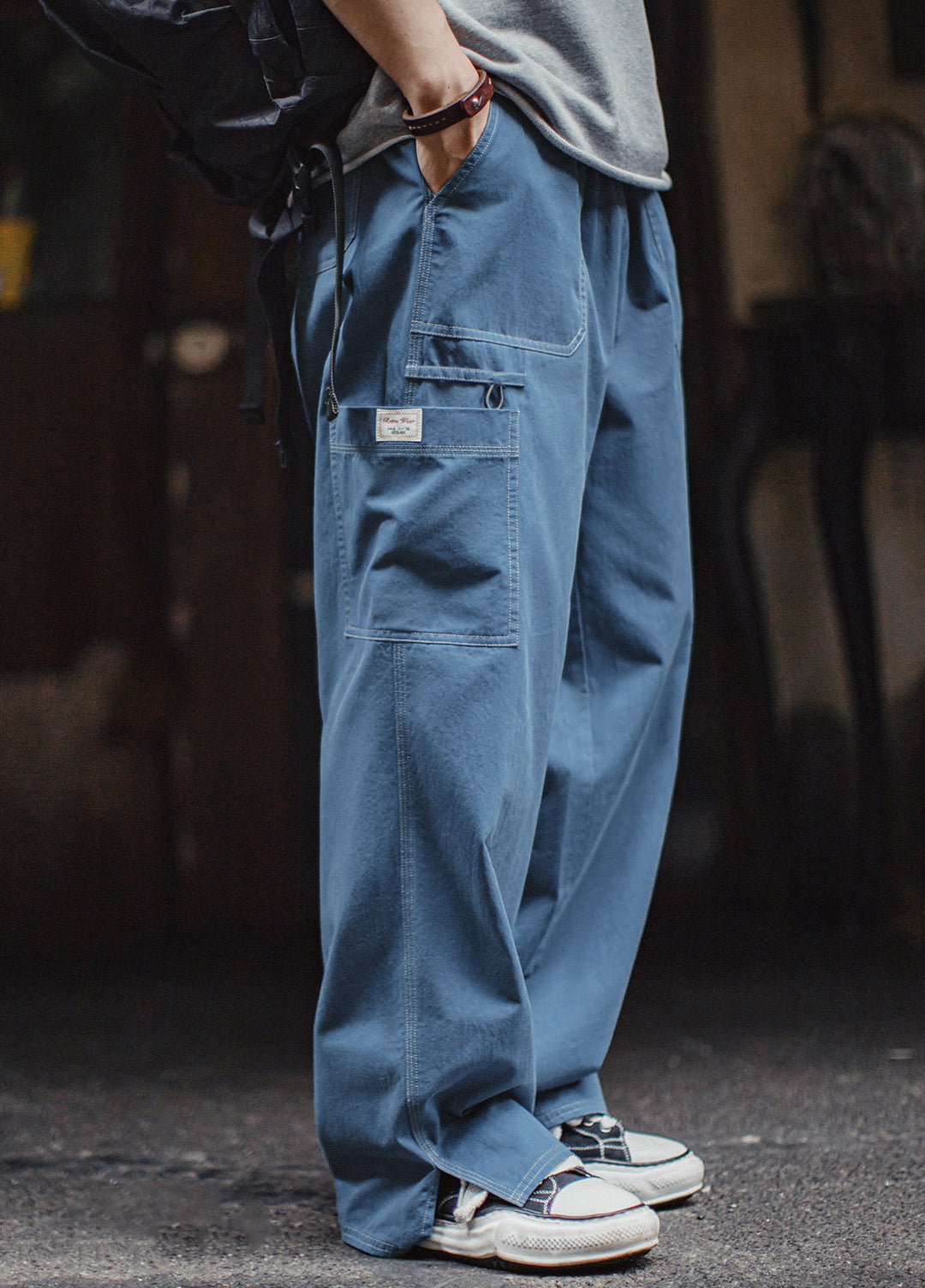 American Color-Blocked Multi-Pocket Work Pants Lightweight Men's Trousers