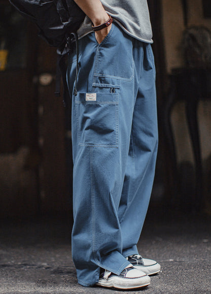 American Color-Blocked Multi-Pocket Work Pants Lightweight Men's Trousers
