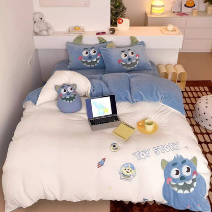 Disney Cartoon Winter Coral Velvet Warm Four-piece Bed Set - Harmony Gallery