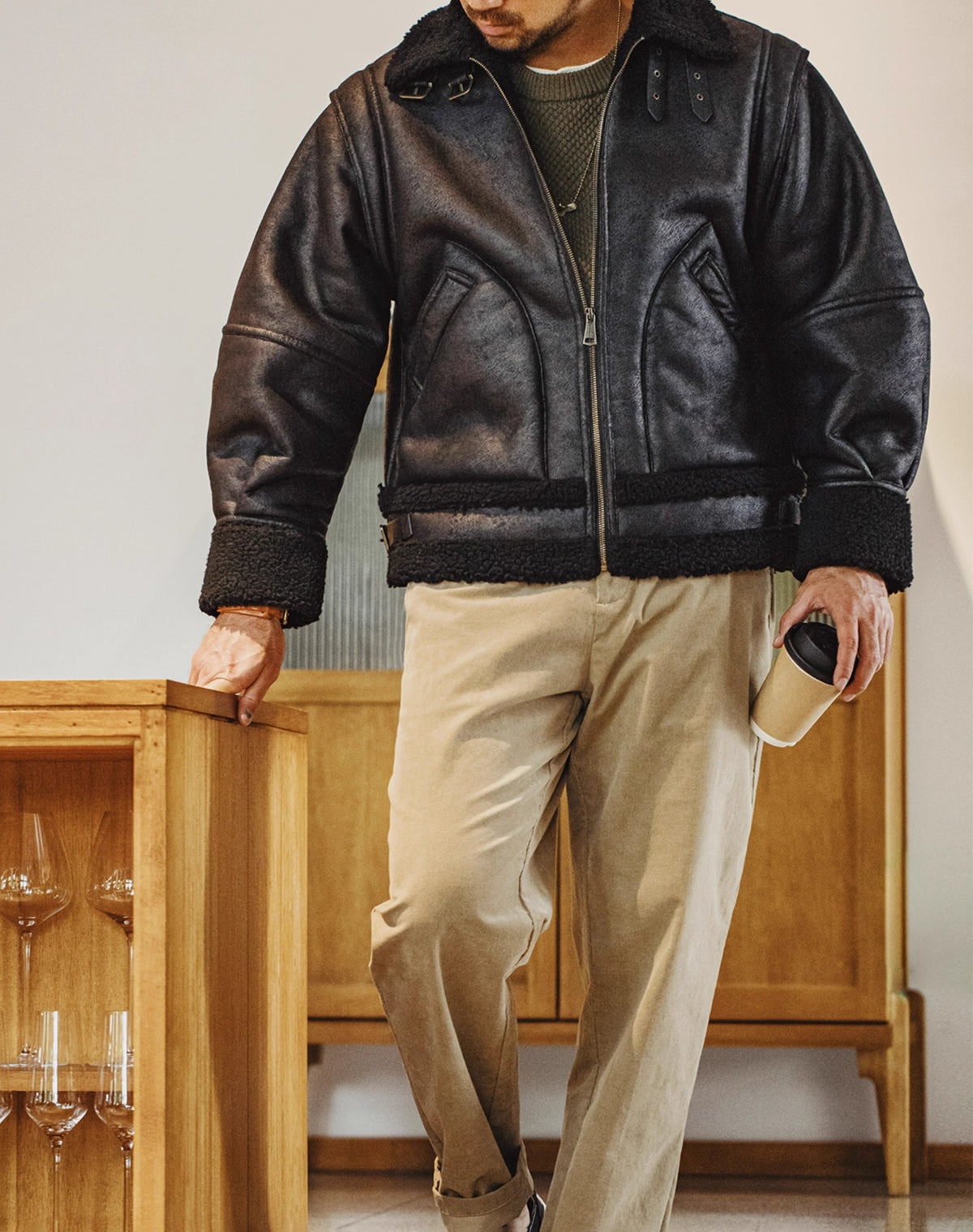 American B3 Bomber Leather Velvet Motorcycle Suede Men's Jacket - Harmony Gallery