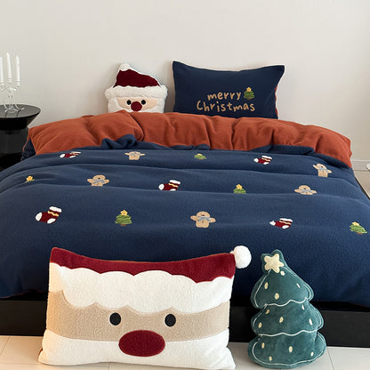 Christmas Winter Thickened Faux Cashmere Four-Piece Warm Fleece Bed Set - Harmony Gallery