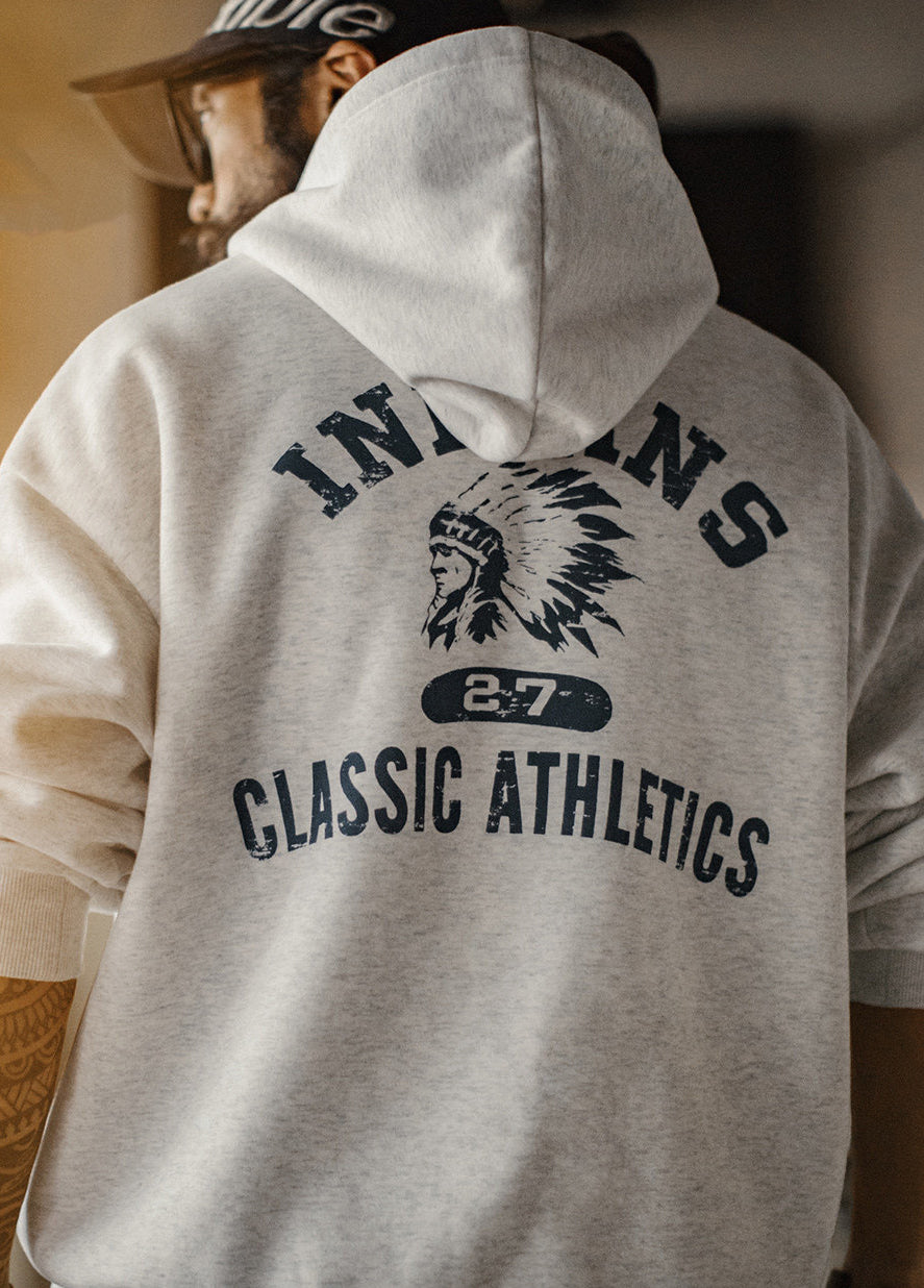 American White Flower Gray Hooded Pullover Fleece-Lined Men's Sweater - Harmony Gallery
