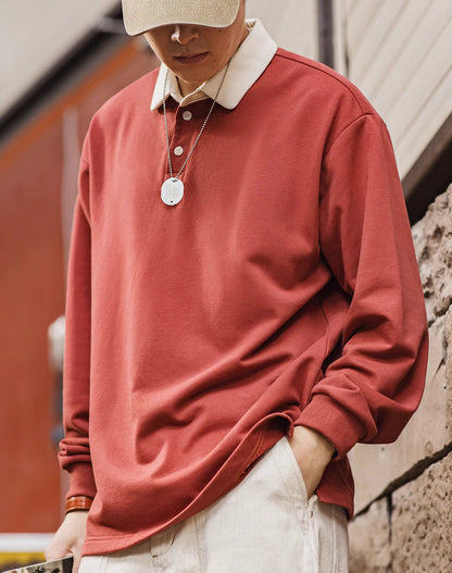 American Retro Knitted Contrast Polo College Men's Sweater - Harmony Gallery