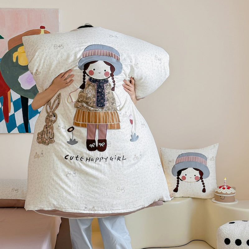 Girl Embroidered Breathable Double-Layer Super Soft Pure Four-Piece Bed Set