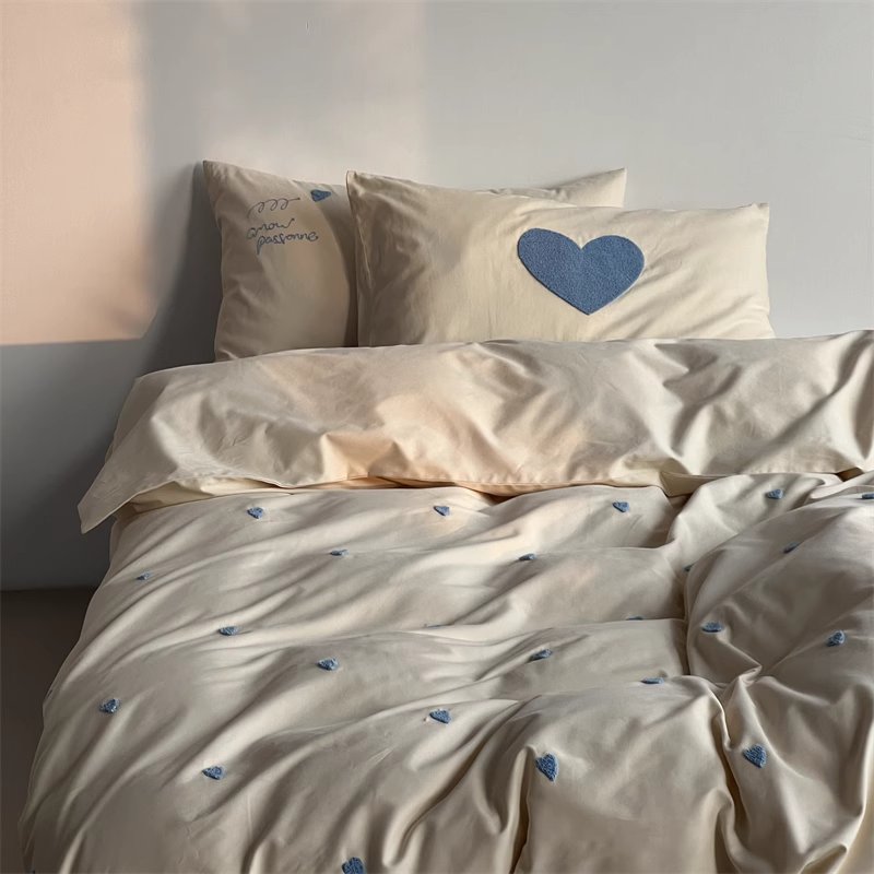 Sweet Love Brushed Four-Piece Pure Cotton Towel Embroidered Bed Set - Harmony Gallery
