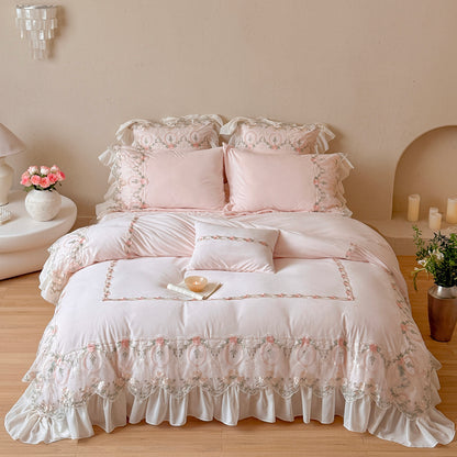 French Fleece Lace Trim Thickened Mattress High Density Four-Piece Bed Set - Harmony Gallery