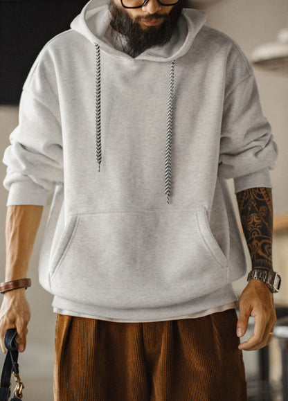American White Flower Gray Hooded Pullover Fleece-Lined Men's Sweater - Harmony Gallery