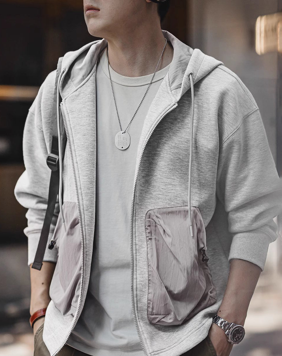 American Casual Air Layer Cardigan Patchwork Pocket Sports Men's Jacket - Harmony Gallery