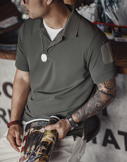 American Retro Half-Open Knitted Polo Military Velcro Men's T-Shirt - Harmony Gallery