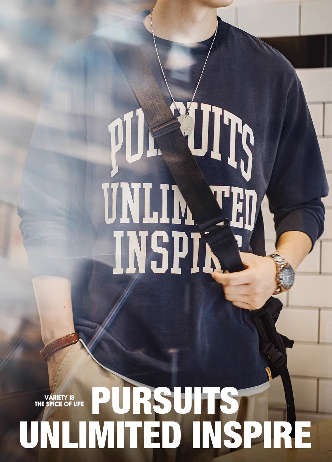 American Letter Pure Cotton Long-Sleeved Wear Brushed Men's Sweater - Harmony Gallery