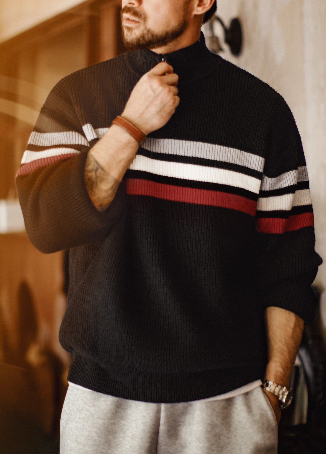 American Half-Zipper Knit Heavyweight Half-Turtleneck Outerwear Men's Sweater - Harmony Gallery