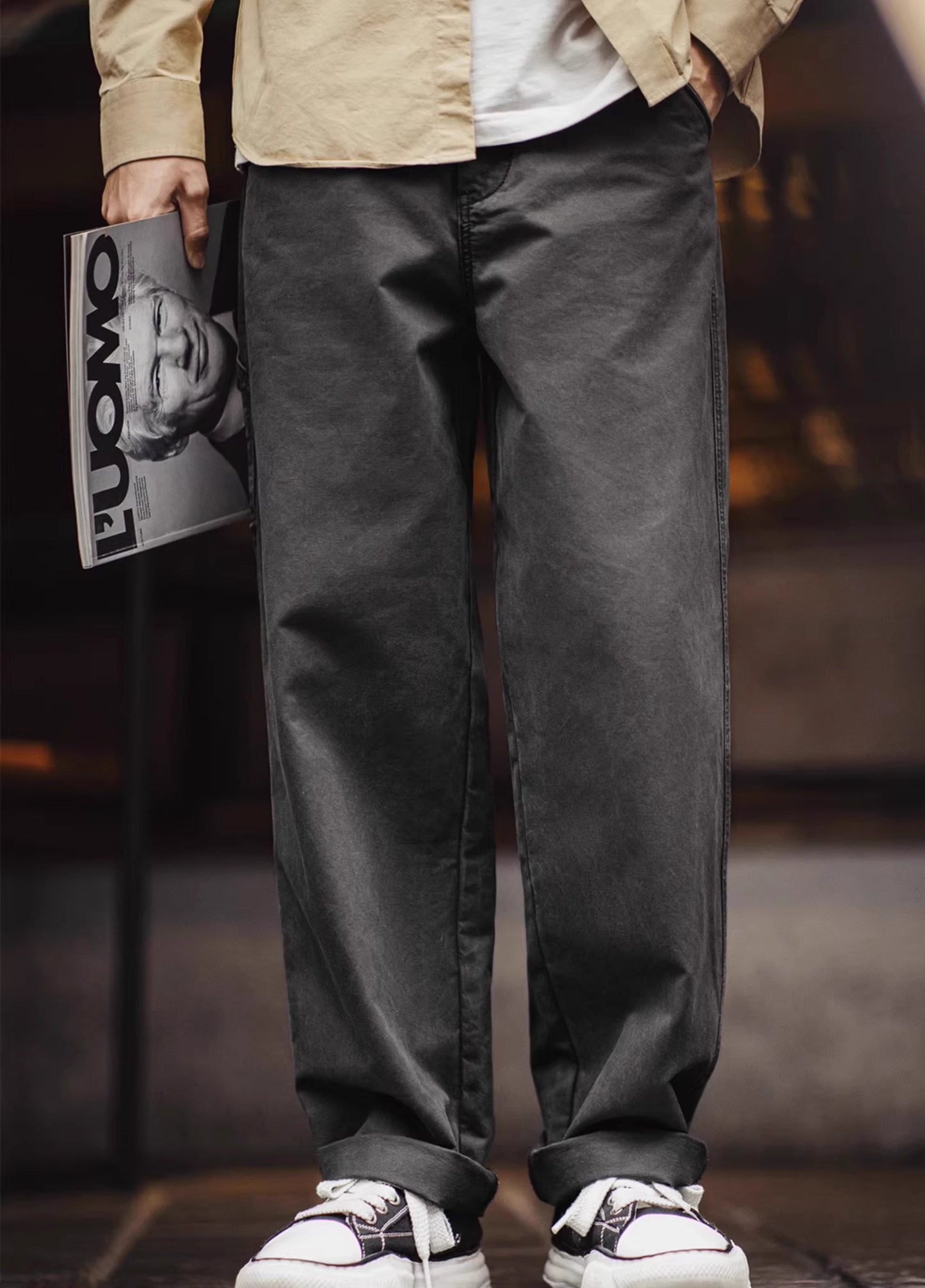 American Retro Workwear Loose Wide-Leg Straight Men's Trousers - Harmony Gallery