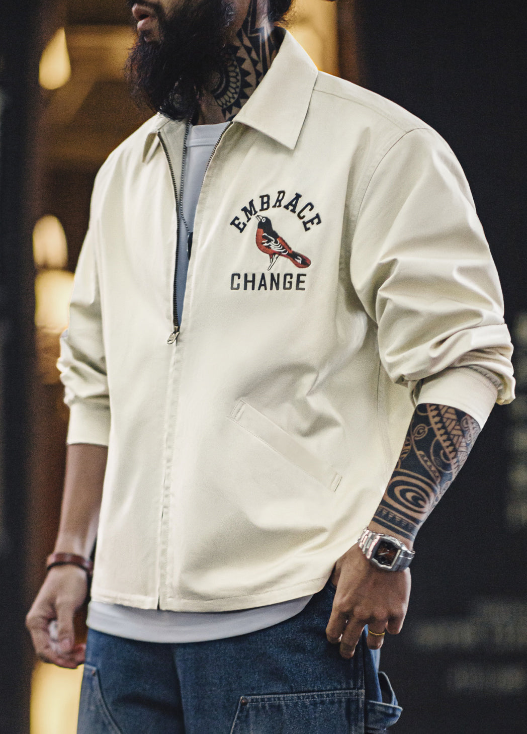 American Retro Embroidered Coach Coat Silhouette Spring Men's Jacket - Harmony Gallery