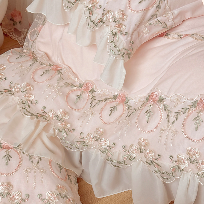 French Fleece Lace Trim Thickened Mattress High Density Four-Piece Bed Set - Harmony Gallery