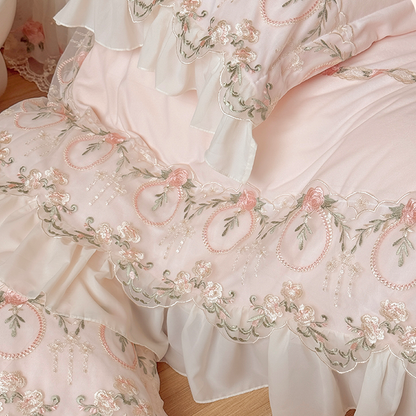 French Fleece Lace Trim Thickened Mattress High Density Four-Piece Bed Set - Harmony Gallery