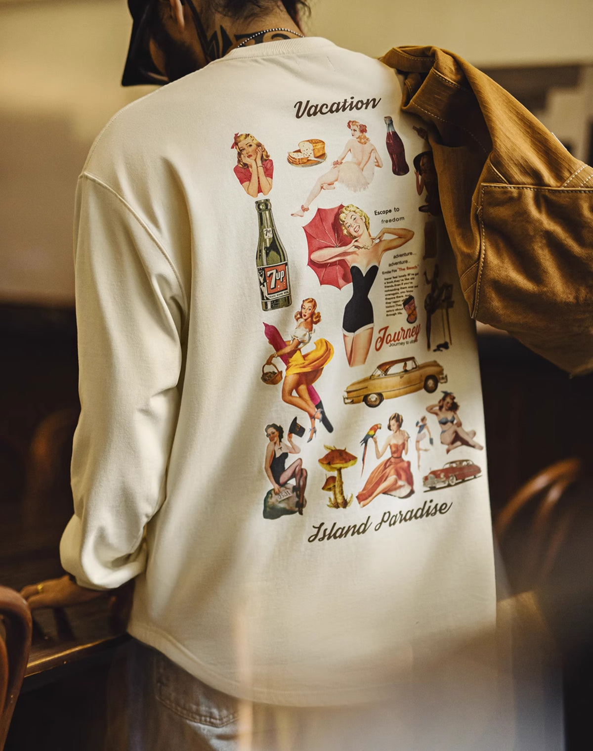 American Retro Printed Loose Casual Pure Cotton Oversized Men's Sweater - Harmony Gallery