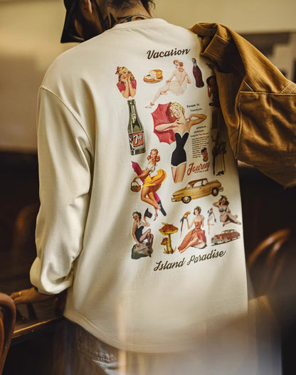 American Retro Printed Loose Casual Pure Cotton Oversized Men's Sweater - Harmony Gallery