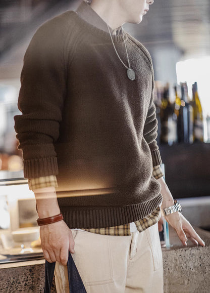 American Retro Heavy Woven Textured Raglan Sleeve Warm Men's Sweater - Harmony Gallery
