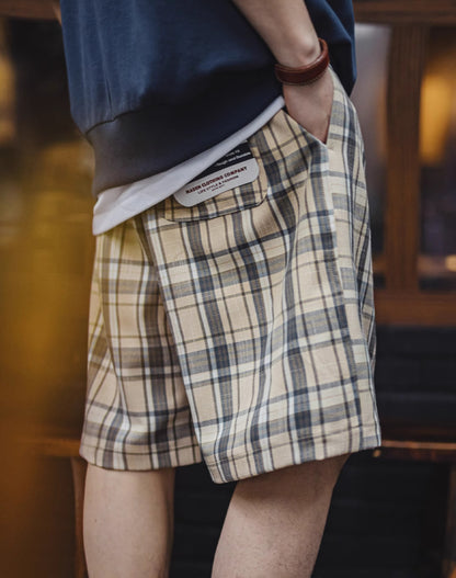 American Retro Scottish Plaid Straight Loose Drawstring Thin Men's Shorts - Harmony Gallery